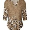 Lily | Brown & Black Floral Three-Quarter Sleeve Notch Neck Tunic - Plus