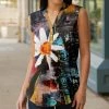 Lily | Black & Teal Floral Notch Neck Tunic - Plus