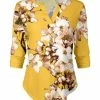 Lily | Yellow & Beige Floral Three-Quarter Sleeve Notch Neck Tunic - Women