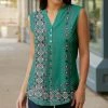 Lily | Teal & Pink Abstract Notch Neck Tunic - Plus