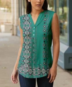 Lily | Teal & Pink Abstract Notch Neck Tunic - Plus