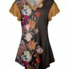 Lily | Gray & Brown Floral V-Neck Flutter-Sleeve Tunic - Women