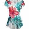 Lily | Pink & Teal Floral V-Neck Flutter-Sleeve Tunic - Women