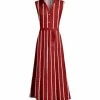 Lily | Red & White Rope Stripe Tie-Waist Sleeveless Shirt Dress - Plus