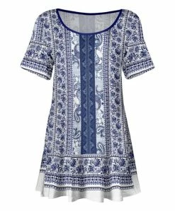 Lily | Navy & White Floral Paisley Scoop Neck Tunic - Women & Plus