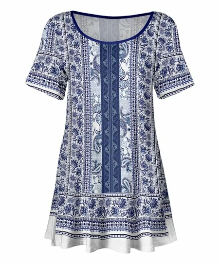 Lily | Navy & White Floral Paisley Scoop Neck Tunic - Women & Plus 1 Lily | Navy & White Floral Paisley Scoop Neck Tunic - Women & Plus
