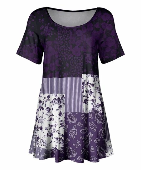 Lily | Purple & White Floral Patchwork Scoop Neck Tunic - Women & Plus 1 Lily | Purple & White Floral Patchwork Scoop Neck Tunic - Women & Plus