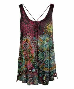 Lily | Black & Burgundy Paisley Crisscross-Back Sleeveless Tunic - Women & Plus