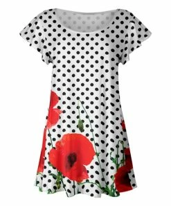 Lily | White & Black Polka Dot Floral Flutter-Sleeve Tunic - Women