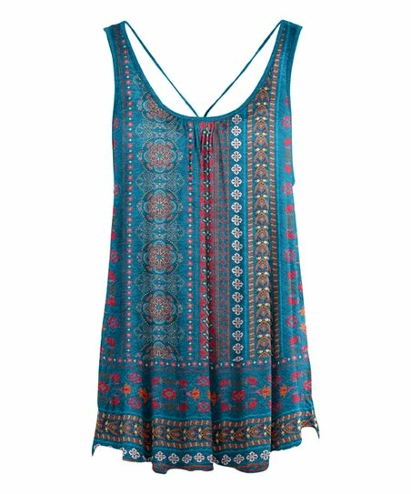 Lily | Blue & Red Geometric Crisscross-Back Sleeveless Tunic - Women 1 Lily | Blue & Red Geometric Crisscross-Back Sleeveless Tunic - Women