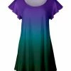 Lily | Purple & Green Ombré Flutter-Sleeve Tunic - Plus