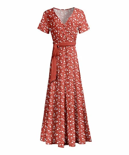 Lily | Coral & White Floral Tie-Waist Maxi Dress - Women 1 Lily | Coral & White Floral Tie-Waist Maxi Dress - Women