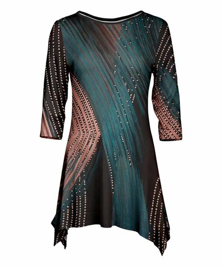 Lily | Teal & Coral Abstract Sidetail Tunic - Plus 1 Lily | Teal & Coral Abstract Sidetail Tunic - Plus