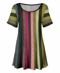 Lily | Green & Pink Stripe Scoop Neck Tunic - Women