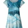Lily | Turquoise & White Marbleized Flutter-Sleeve Tunic - Women
