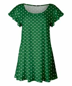 Lily | Green & White Polka Dot Flutter-Sleeve Tunic - Plus