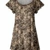 Lily | Beige & Black Floral Scrollwork Flutter-Sleeve Tunic - Plus