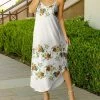 Lily | White & Rust Floral Side-Button Sleeveless Maxi Dress - Plus