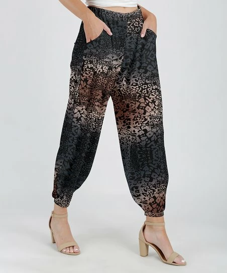Lily | Gray & Taupe Abstract Animal-Print Pocket Harem Pants - Women 1 Lily | Gray & Taupe Abstract Animal-Print Pocket Harem Pants - Women