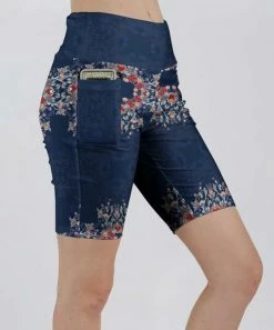 Lily | Navy & Red Floral Pocket Bike Shorts - Plus