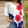Lily | White & Blue Floral Layered Half-Sleeve V-Neck Tunic - Women