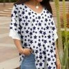 Lily | White & Blue Stars Layered Half-Sleeve V-Neck Tunic - Plus