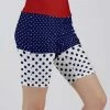 Lily | Red & Navy Polka Dot Color Block Pocket Bike Shorts - Women