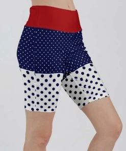 Lily | Red & Navy Polka Dot Color Block Pocket Bike Shorts - Women