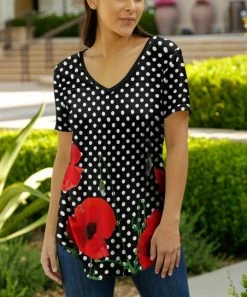 Lily | Black & Red Polka Dot Floral V-Neck Tunic - Women