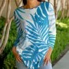 Lily | Blue & White Tropical Foliage Long-Sleeve Tunic - Women & Plus