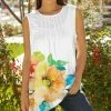 Lily | White & Yellow Floral Pleated Sleeveless Tunic - Plus