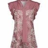 Lily | Pink & White Floral Tie-Front Flutter Sleeve Tunic - Women