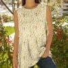 Lily | Cream & Red Floral Pleated Sleeveless Tunic - Plus