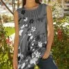 Lily | Gray & Black Floral Pleated Sleeveless Tunic - Women