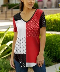 Lily | Black & Red Color Block Polka Dot V-Neck Tunic - Women