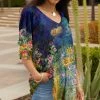 Lily | Blue & Yellow Floral Ruffle-Sleeve V-Neck Tunic - Plus