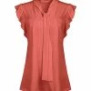 Lily | Coral Tie-Front Flutter Sleeve Tunic - Women & Plus