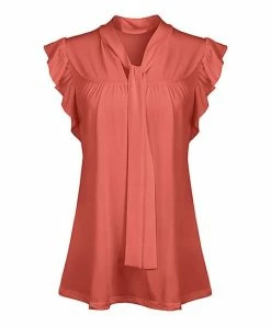 Lily | Coral Tie-Front Flutter Sleeve Tunic - Women & Plus