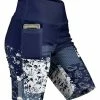 Lily | Navy & White Patchwork Floral High-Waist Pocket Bike Shorts - Women