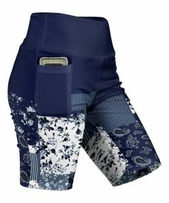 Lily | Navy & White Patchwork Floral High-Waist Pocket Bike Shorts - Women