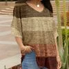 Lily | Brown & Red Color Block Layered-Sleeve V-Neck Tunic - Plus