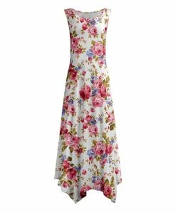 Lily | Pink & Olive Floral Sleeveless Handkerchief-Hem Maxi Dress - Plus