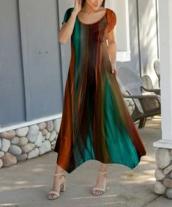 Lily | Rust & Turquoise Ombré Short-Sleeve Handkerchief Maxi Dress - Plus