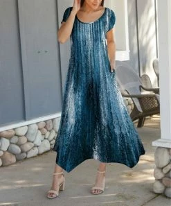 Lily | Navy & White Tie-Dye Short-Sleeve Handkerchief Maxi Dress - Women