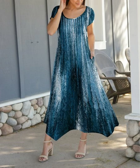 Lily | Navy & White Tie-Dye Short-Sleeve Handkerchief Maxi Dress - Women 1 Lily | Navy & White Tie-Dye Short-Sleeve Handkerchief Maxi Dress - Women