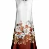 Lily | Red & White Floral Sleeveless A-Line Midi Dress - Women