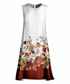 Lily | Red & White Floral Sleeveless A-Line Midi Dress - Women