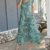 Lily | Teal & Green Floral Short-Sleeve Handkerchief Maxi Dress - Plus