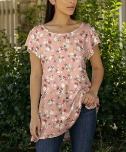 Lily | Rose Pink & White Floral Flutter-Sleeve Tunic - Plus