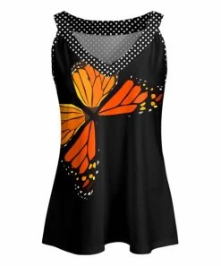 Lily | Black & Orange Polka Dot Butterfly V-Neck Tank - Plus